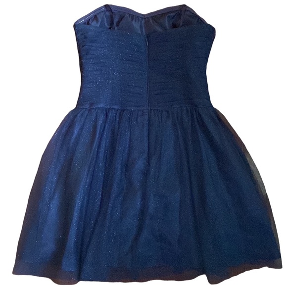 Adrianna Papell Strapless Sparkly Navy Blue Party Dress - Picture 2 of 16